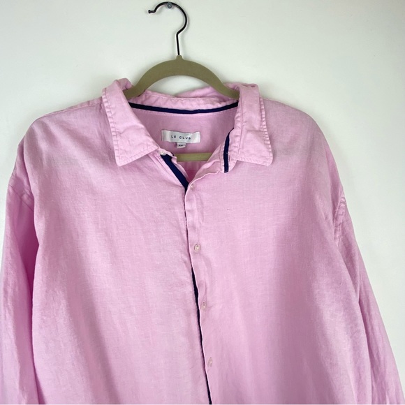 Le Club Mens 2XL Linen Pink Button Up Long Sleeve Shirt Beach Causal Blue - Picture 3 of 9